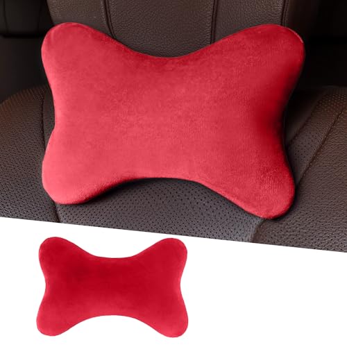 Car Headrest Pillow, Soft Comfortable Memory Foam Automotive Neck Pillow Cushion for Neck Pain Pressure Relief, Universal Fit (Red) - color: Red