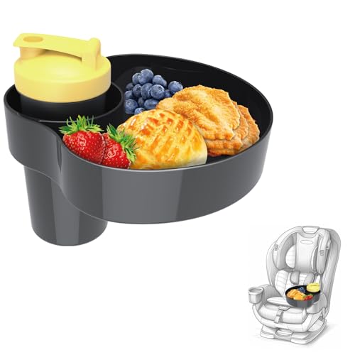 Kids Car Sanck Tray, Travel Trays for Kids with Car Cup Holder, Toddlers Road Trip Essential, Travel Snacks Food Plate for Stroller, Boosters, and Anywhere with a Cup Holder Tray (1pc black) - color: black