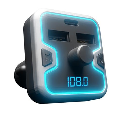 Car and Driver Bluetooth 5.0 FM Transmitter Car Charger, USB-C PD Fast Charging Adapter, Dual USB Car Lighter Plug with Hands Free Calls, Music Streaming for iPhone Android Alexa Siri Google