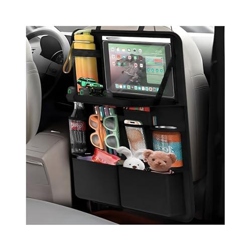 Car Backseat Organizer with Tray, Waterproof Back Seat Protector with Touch Screen Tablet Holder, 11 Storage Pockets Anti-Scratch Kick Mat Universal for Family Road Trips - color: 1pcs