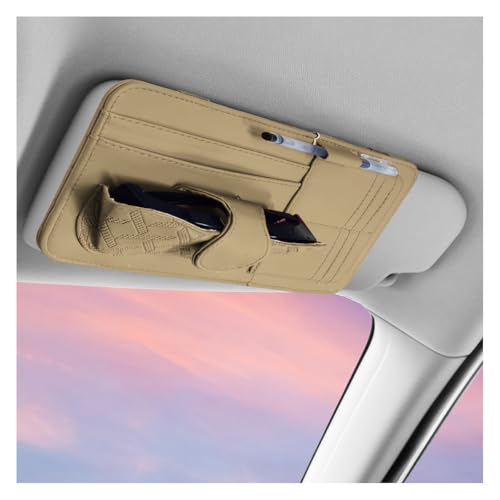 Car Sun Visor Organizer, Vehicle Sunglasses Holder, Automotive Storage Pocket for Pen, Glasses, Ticket, Card, Auto Interior Accessories Pocket for Car, SUV, Truck (Khaki) - color: Khaki
