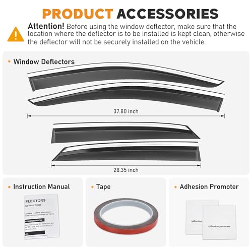 Shatterproof Taped-On Window Deflectors for Lexus RX350 RX450h 2016-2022 with Chrome Trim, Rain Guards, Window Visors for Car, Vent Deflector, 4pcs - size: For 2016-2022 RX350/450H