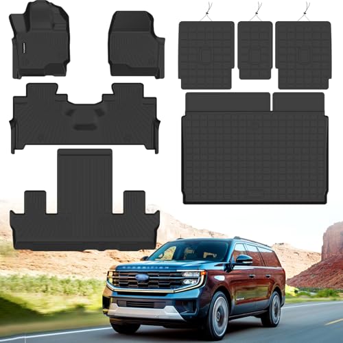 All Weather Car Floor Mats Cargo Liner with Backrest Mat for 2025 Ford Expedition Max 7 Seats, TPE Rubber Liners Full Set Automotive Mats for 2025 Expedition Max Accessories - size: Floor Mats for 2025 Ford Expedition Max