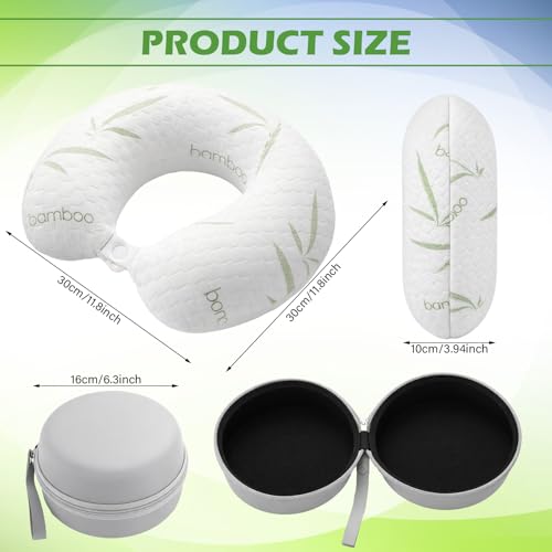 Bamboo Memory Foam Travel Pillow Set for Airplanes Head Support Neck Pillow for Sleeping Travel Headrest for Cars Planes Machine Washable Cover
