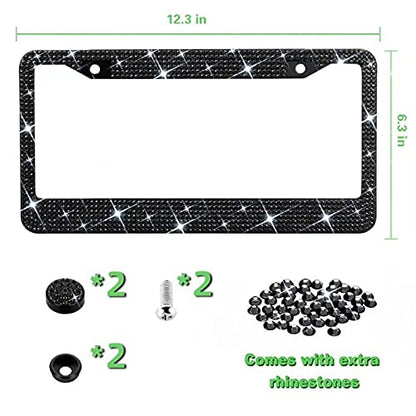 Bling License Plate Frame for Women,Sparkle Crystal Bedazzled Rhinestone License Plate Frames with 1400pcs Rhinestones, Handcrafted Crystal Premium Stainless Steel Frame with Screw Caps (Black) - color: black,bling
