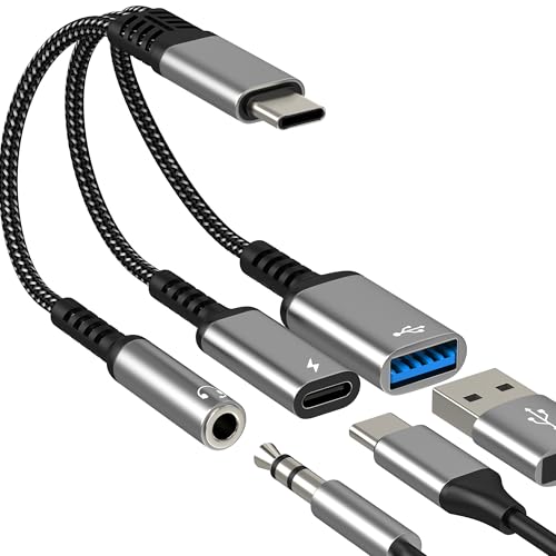 Aux to USB C Adapter (3in1) Headphone for Iphone 17 16 15 Audio 3.5mm Jack Splitter Cable Type C for Apple Cord Charger Dongle USB 3.0 OTG Dual Charging for Ipad Car Macbook Compatible for Samsung S25