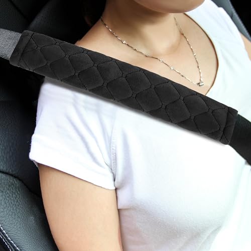 Amooca Soft Automotive Seat Belt Cover Seatbelt Shoulder Pad Neck Protector Cushions Universal Fit SUV Trucks Backpack 2 PCS Black 10.2in - color: Black, size: 10.2in-2pc