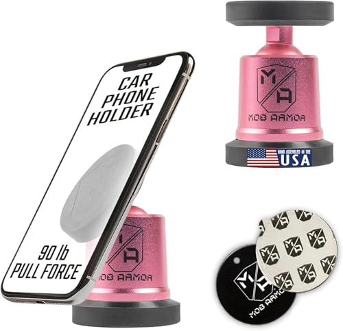 Mob Armor MobNetic Maxx - USA Assembled Magnetic Phone Holder for Car, Magnetic Car Phone Mount, 90-Degree Tilt, 360-Degree Rotation, Aluminum Metal, Compatible with iPhone & Android - Pink - color: Pink