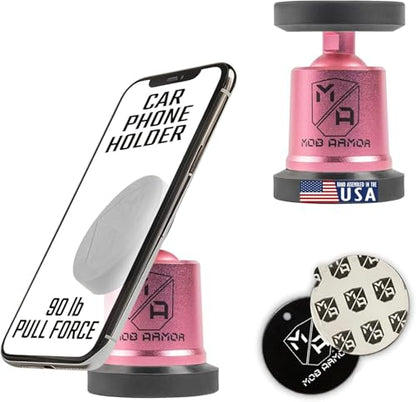 Mob Armor MobNetic Maxx - USA Assembled Magnetic Phone Holder for Car, Magnetic Car Phone Mount, 90-Degree Tilt, 360-Degree Rotation, Aluminum Metal, Compatible with iPhone & Android - Pink - color: Pink