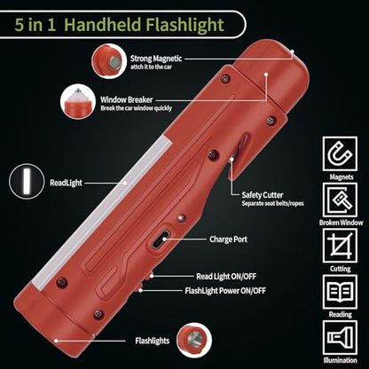 KnLnny Ware Automotive Escape Tool, Window Breaker,Seatbelt Cutter, Car Flashlight, 5 in1 Auto Tactical Gear, USB Charging, Magnetic Attraction, Emergency Kit Self Defense Accessories,Red - color: Red