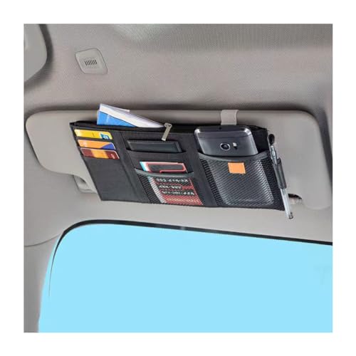 Car Sun Visor Organizer, Auto Interior Visor Storage Pouch Holder with Zipper, Multi-Pocket Net Personal Belonging Organizer, Universal Car Accessory for Cards, Documents (Black) - color: Black, size: 1 PCS