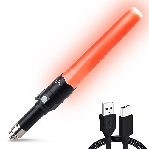 Small Safety Wand Flashlight for Traffic,Car,Emergency | Cigarette Lighter & USB C Rechargeable Torch with Seat Belt Cutter - color: Black