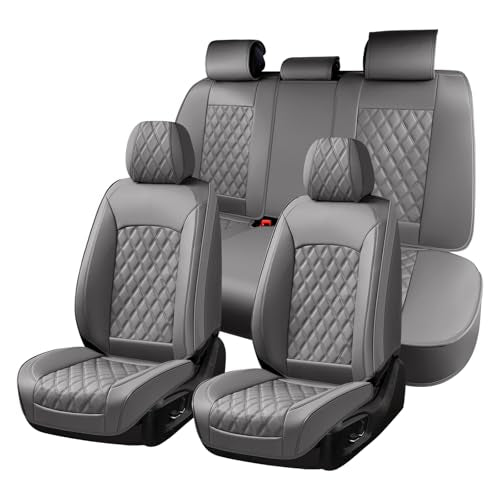 Huidasource Gray Seat Covers Full Set, Gray Seat Covers 5 Seats Waterproof Nappa Leather, Universal Fit for Most Cars,Van,Truck, SUV, Honda Civic Nissan Compass Sentra Focus Explorer(Full Set/Gray) - color: 01FS# Gray, size: 5pcs Full Set