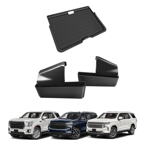 Muslogy Center Console Organizer Compatible with 2021-2023 2024 GMC Yukon & Chevy Tahoe Suburban Accessories Middle Console Storage Box & Hidden Panel Removable Cover (Not for Yukon Denali/Ultimate) - color: Black, size: 2021-2024 Front Lid & Side Boxes