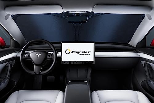 Magnelex Tesla Windshield Sun Shade (Model 3/Y), Reflective Polyester Blocks Heat & Sun, Foldable Car Window Sun Blocker, Mirror Cut-Out, Fade-Resistant Sunshade, Tesla 3 Accessories (Pack of 2) - size: MODEL 3/Y (Pack of 2)