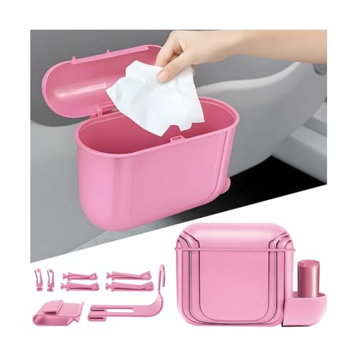 Car Trash Can with Lid, Mini Leakproof Vehicle Garbage Can with 1 Roll Trash Bags, Multipurpose Automotive Garbage Container & Storage Organizer, Universal for Truck SUV Sedan (Pink) - color: Pink