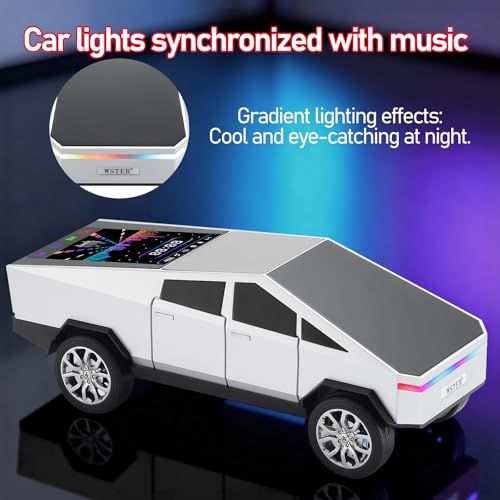 WSTER WS-580 Futuristic Pickup Truck Bluetooth Replica Speaker with LED Display Screen TWS, FM, USB/TF, LED Headlights, Mic, Practical Gift for Car Model Fans, Audio Users & Tech Hobbyists (Silver) - color: Silver