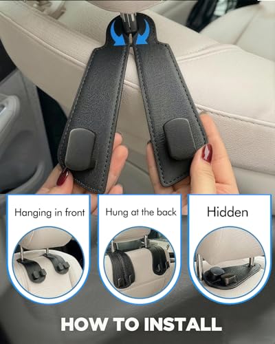 WOCOCN 2 Pack Car Purse Hook for Car Seat Headrest, Double-Sided PrintingPU Leather Purse Holder with Metal Hook, Cute Car Accessories for Women, Men (Car hook - Black A) - color: Car hook - Black A
