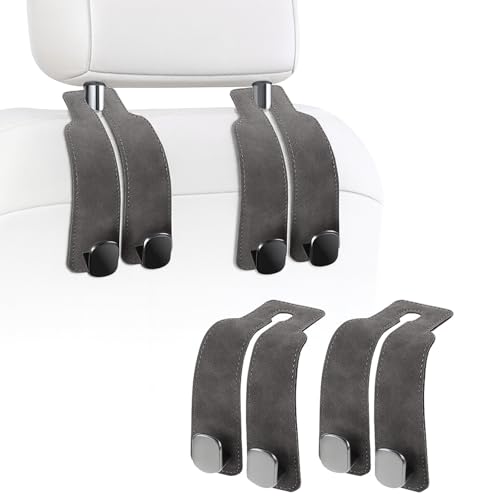 Travel Depot Headrest Hooks for Car, Purse Hook for Car, Premium Leather Twin Hook Car Seat Hooks, Double Hook Seat Back Storage Organizer for Purses, Bags, SUV, Truck, Vehicle, 2 Pack, Grey - color: Gray