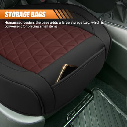 Luxury Faux Leather Car Seat Cover, Anti-Slip Waterproof Universal Front Bottom Seat Protector with Storage Pocket, Triangular Pattern Vehicle Seats Cushion for Sedans, SUVs, Trucks (Black&Red) - color: Black&Red