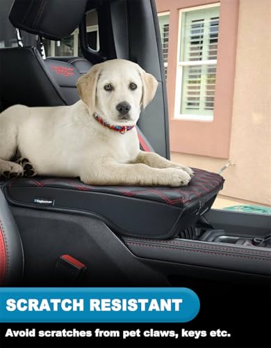 Center Console Cover for Dodge Ram 1500 2019-2026, Bucket Seat, Vinyl Leather Interior Accessories, Car Armrest Cushion Pad, Anti-Scratch, Black-Red Stitch - color: black-red stitch