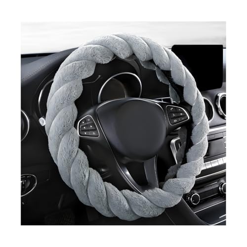 KVAEY Fluffy Car Steering Wheel Cover, 15 Inches Anti-Slip Round Fuzzy Winter Steering Wheel Protector, Soft Warm Plush Steering Wheel Cover for Women Girls, Car Accessories (Gray, Round) - color: Gray, size: Round