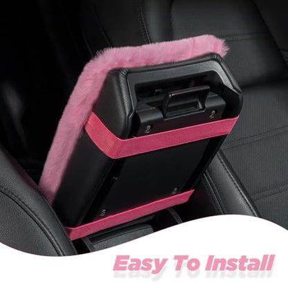 SEG Direct Auto Center Console Cover, Furry Car Armrest Cover, Soft Fluffy Middle Console Pad, Car Armrest Seat Box Cover for Women Men, Universal Fit for Most Vehicle, SUV, Truck, Car (Pink) - color: Pink