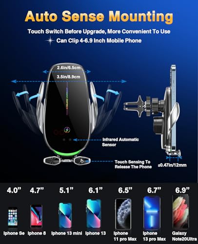 Wireless Car Charger,Mosurr 15W Auto Clamping Phone Holders for Your car fit for iPhone 16 15 14 Mini Pro Max, Samsung Galaxy S25 Ultra S24 S23+, etc, Fathers Day for Gifts (Sliver) - color: silver