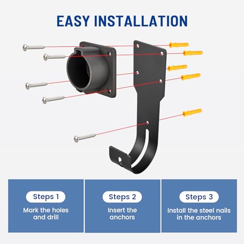 Anina EV Charger Holder for SEA J1772 Connector J Hook Car Nozzle Holster Dock Wall Mount Electric Vehicle Cable Organizer Compatible with Ford BMW Nissan Audi Heavy Duty Steel
