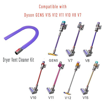 Dryer Vent Cleaner Kit for Dyson V15 V15s V12 V11 V10 V8 V7 Gen5 Vacuum - 34" Flexible Crevice Tool, Cleaning Hose Attachment Prevents Dryer Fires, Fits Tight Crevices for Car Detailing, Corners, Gaps