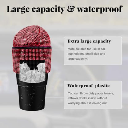 Yourkar Bling Car Trash Can with Lid, Sparkling Crystal Auto Garbage Can with Leak-Proof Lid, Multipurpose Waterproof Trash Bin for Automotive Home Office Kitchen Bedroom (Red) - color: Red