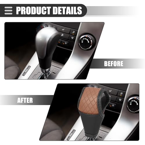 Motoforti Universal Car Gear Shift Cover Shift Knob Cover Gear Stick Cover Automatic Shift Gear Cover, Fashionable, Faux Leather, Black Brown