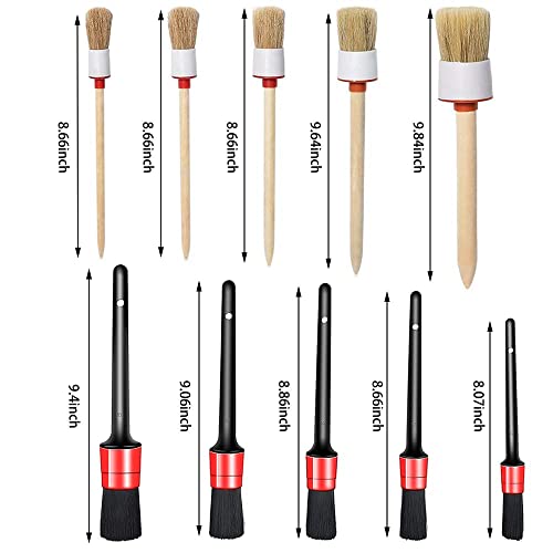 10PCS DUALSHINE Car Auto Detailing Brush Set, Auto Detailing Brushes Cleaner Car Detailing Brushes Exterior, Car Interior Brush for Detailing Cars Automotive Interior, Wheels, Exterior, Leather