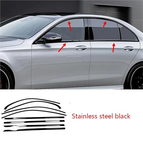 Compatible For Mercedes-Benz E-Class W213 2016-2022 Black Exterior Window Molding Strip Sill Side Cover Trim 8PCS Chrome Delete(Black) - color: Black