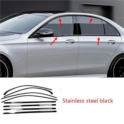 Compatible For Mercedes-Benz E-Class W213 2016-2022 Black Exterior Window Molding Strip Sill Side Cover Trim 8PCS Chrome Delete(Black) - color: Black