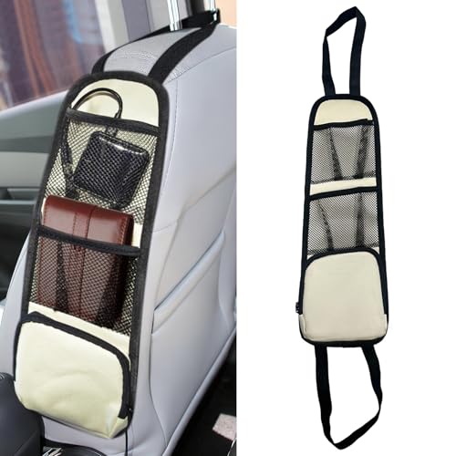 Car Seat Side Organizer, Seat Side Storage Pocket, Multifunctional Mesh Net Pocket, Car Multi-Pockets Backseat Organizer Side Hanging Bag for Storage Coins, Cell Phones, Glasses (Beige, 1PCS) - color: Beige, size: 1PCS