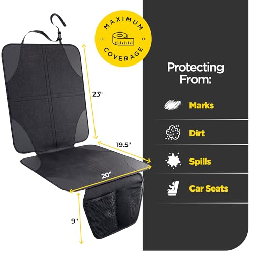 lebogner Car Seat Protector for Baby and Child – Non-Slip, Thick Padded Cover with 2 Mesh Pockets – 1 Pack - color: Black - 2 Pocket