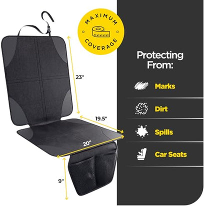 lebogner Car Seat Protector for Baby and Child – Non-Slip, Thick Padded Cover with 2 Mesh Pockets – 1 Pack - color: Black - 2 Pocket