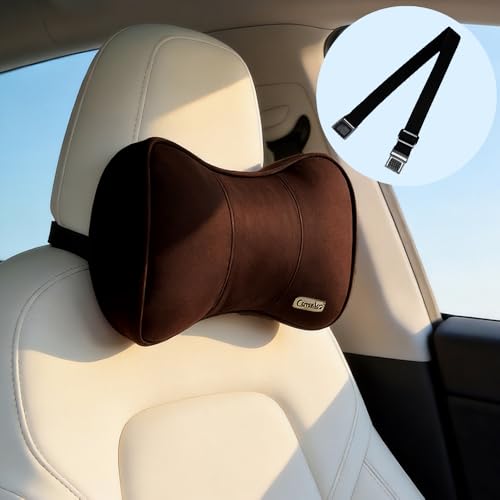 Carwales Car Neck Pillow for Travel Recliner Headrest Cushion Couch Office Chair Memory Foam Lower Back Support Lumbar Pain Relief Ergonomic Design Extension Adjustable Strap Driving Brown 1 Pack - color: Brown