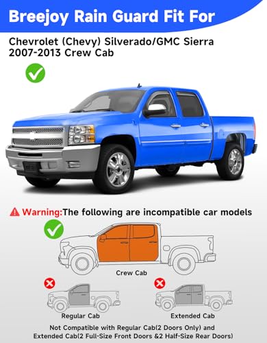 in-Channel Window Rain Guards Fit for 2007-2013 Chevy Silverado/GMC Sierra Crew Cab Trucks, Extra Durable Visors Vent Visors Window Deflector Vent Shades Car Accessories-4ps - size: For 2007-2013 Silverado/ Sierra Crew Cab