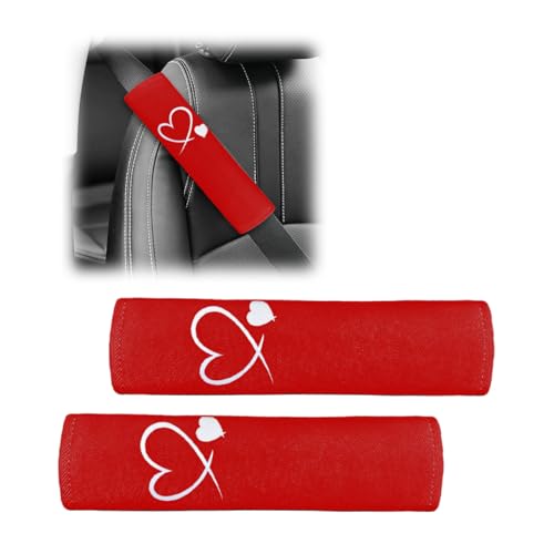 Craedli 2PCS Heart-Shaped Car Seat Belt Covers, Comfortable Auto Seat Shoulder Strap Pads Protect Neck, Cute Soft Vehicle Safe Harness Pad for Most Cars (Red) - color: Red