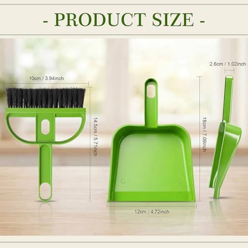 Thenshop 24 Pack Small Dustpan and Brush Set Small Hand Broom and Dustpan Bulk, Compact Cleaning Kit for Desk Keyboard Tabletop Countertop Car Pet Messes Indoor Outdoor Floor Cleaning, Candy Green