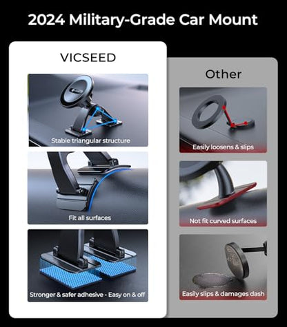 VICSEED 2025 Upgrade for MagSafe Car Mount [Strongest Dashboard Adhesive & 25N Magnetic] Cell Phone Holders for Your Car, 360° Adjustable Phone Holder Mount for All Smartphones & Vehicles - color: Z-Black