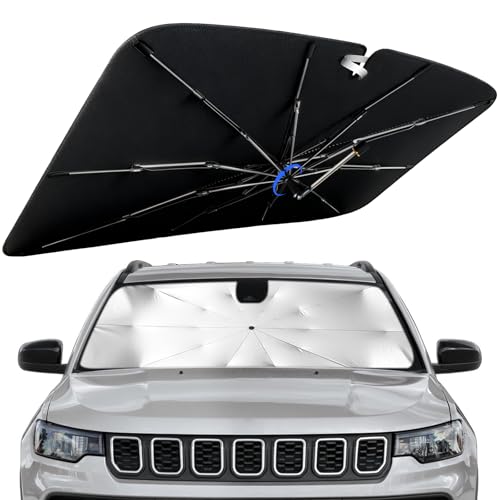 Windshield Sun Shade for Jeep Compass 2017-2026 with 360° Rotating Shaft, Custom Fit Umbrella Sunshade for UV Blocking, Interior Heat Protection, Easy Storage - size: Fit for Jeep Compass 2017-2026