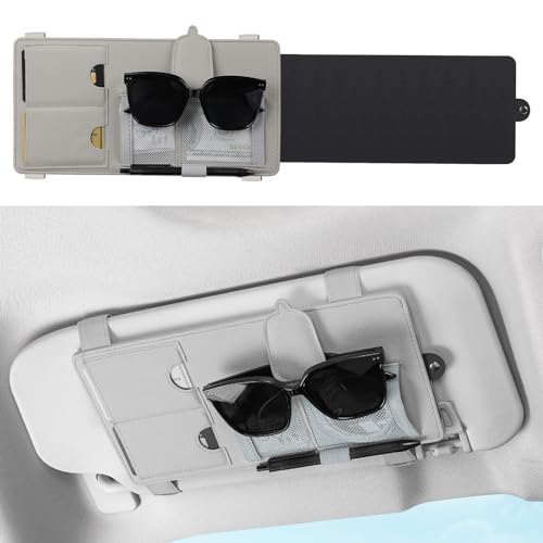SEG Direct Sun Visor Extender for Car, Sun Blocker with Magnetic Sunglass Holder Hanger Clip, Ticket Card Organization Pouches, Side Sunshade Visor Organizer Accessories, Gray - color: Gray