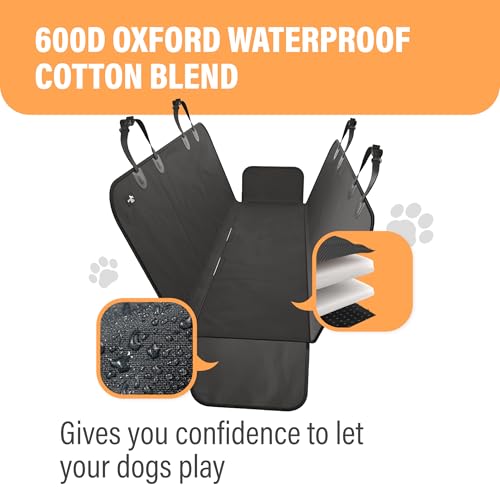 Active Pets Waterproof Hammock Standard Car Seat Cover, Fits Sedans Hatchbacks Crossovers Coupes Compact Vehicles, Secure Convertible Travel Bed Protects Backseat Cargo from Dogs, Black w/Black Trim - color: Black, size: Standard
