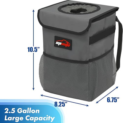 EPAuto Waterproof Car Trash Can with Lid and Storage Pockets, 2.5 Gallon Leakproof, Dark Gray - color: Dark Grey
