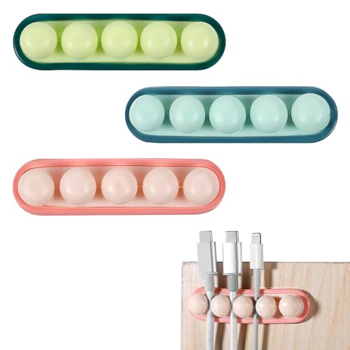 3Pcs Pea Cable Clips USB Cable Organizer Charging Cord Holder Wire Management Self-Adhesive Desk Cord Organizer Colorful Phone USB Charger Cute Cord Clip for Car Office Workbench Bedside Nightstand PC