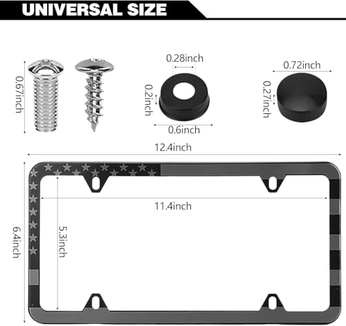 American Flag License Plate Frames, 2 Pack Black Patriotic USA Car Plate Frame, Aluminum License Plate Holder with Free Screws Fasteners Caps and Tool - color: Black Grey-USA Flag