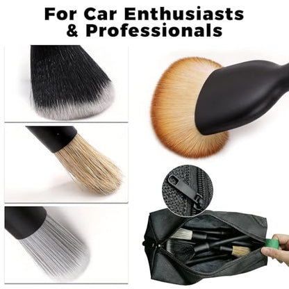 8PCS Car Detailing Brush Set,Ultra Soft Boars Hair Auto Detailing Brushes for Car Interior Exterior Cleaning,Professional Car Detail Kit with Storage Bag for Dashboard,Air Vents,Wheels